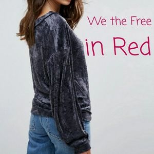 15) WE THE FREE Cranberry Crush Velvet Puff Sleeve Sz. M